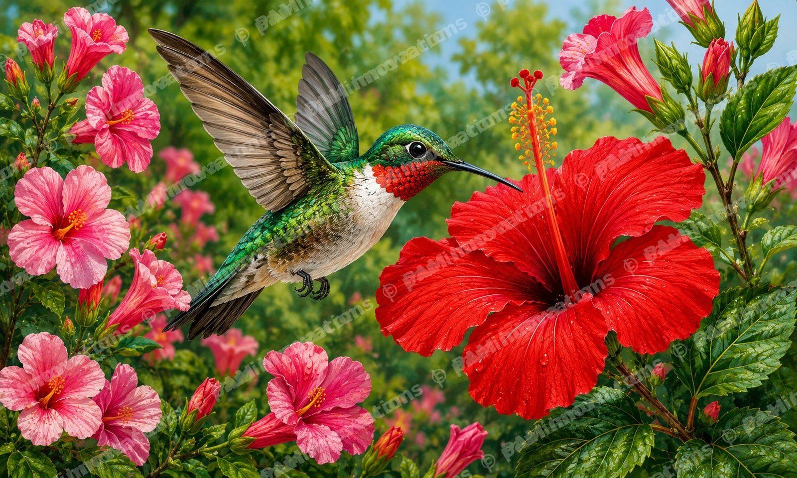 BC-001 Hummingbird Garden — Digitally Printed Tufted Coir Door Mat Artwork