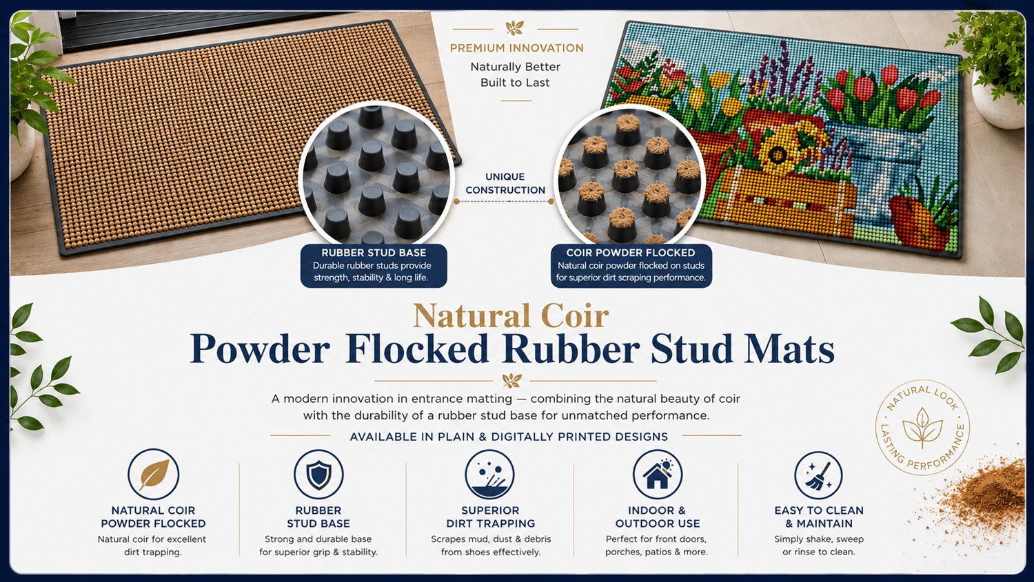 Natural Coir Powder Flocked Rubber Stud Mat — Latest Addition