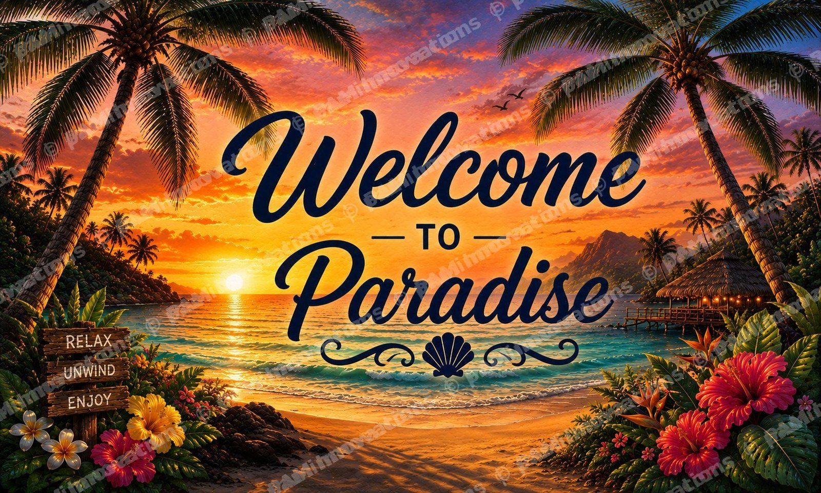 OC-002 Sunset Paradise – Decorative Coastal Door Mat Design