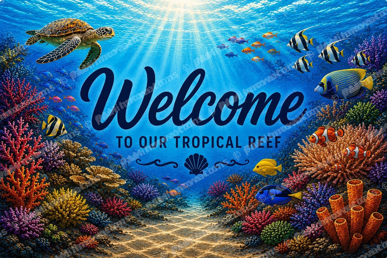 OC-005 Welcome to Our Ocean – Decorative Coastal Door Mat Design