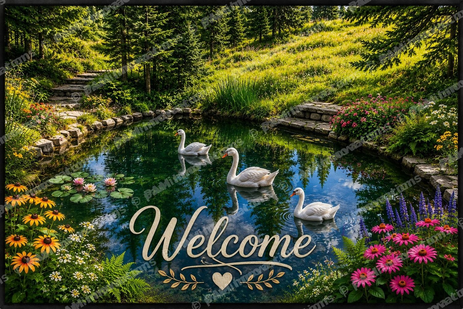 SC-002 Swan Pond — Digitally Printed Felt Door Mat Artwork