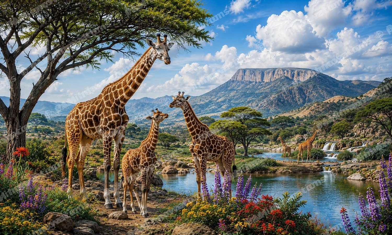 WC-002 Giraffe Family — Digitally Printed Tufted Coir Door Mat Artwork