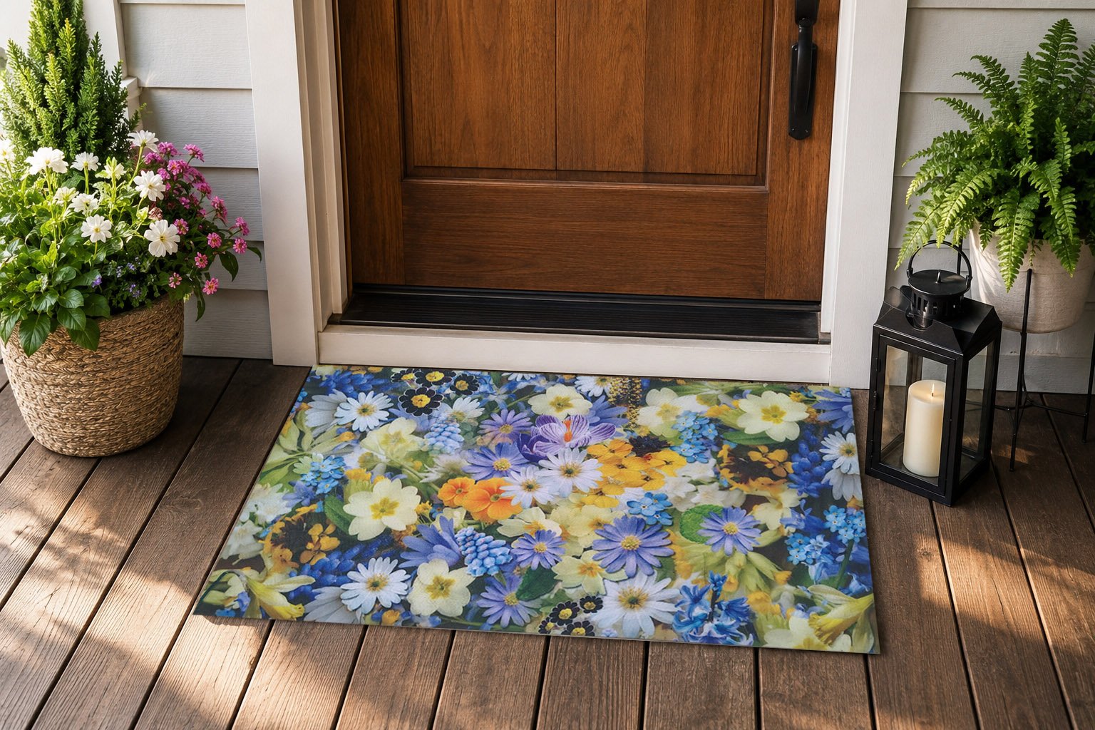 FC-001 Wildflower Garden — Real Printed Felt Door Mat at Entrance